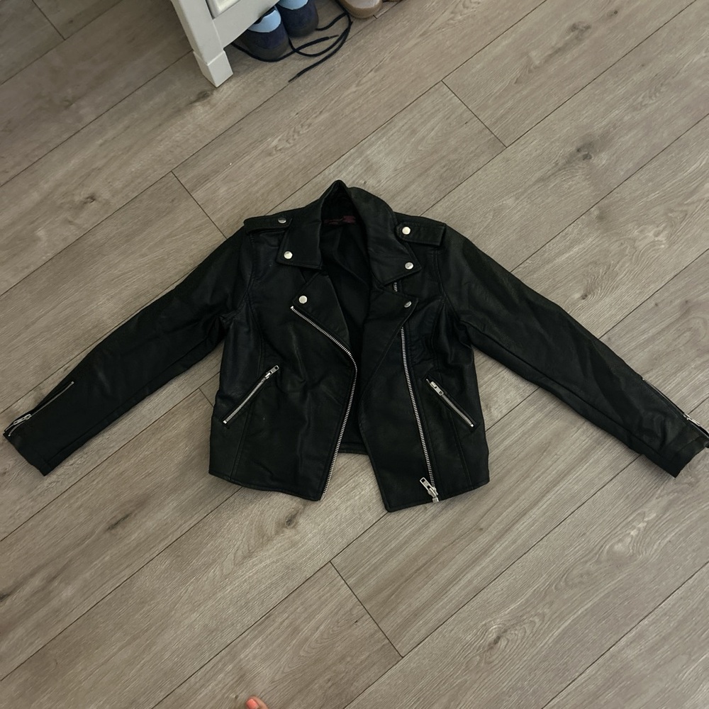 No Boundaries xs Black faux leather jacket with silver hardware
